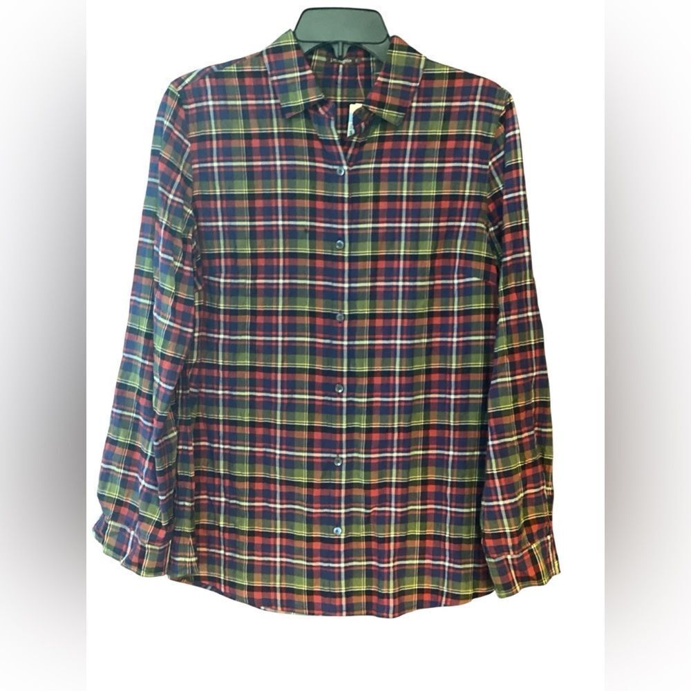 J. McLaughlin Sz S NWT Hunter Green Red Plaid Button Down Collar Western Shirt